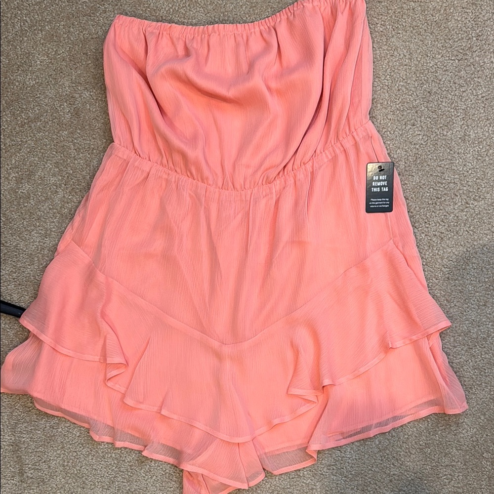 Express Coral Strapless Romper